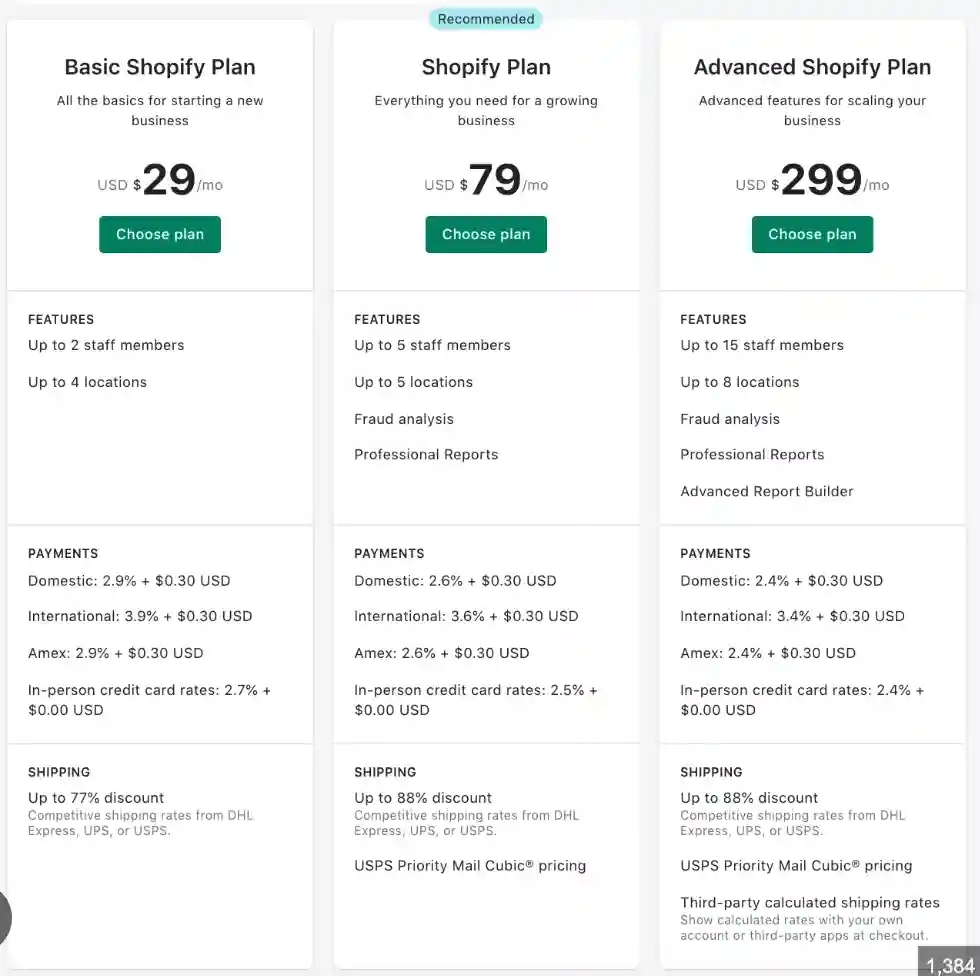 Redesign of de plan and prices page, Shopify page